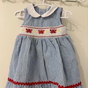 Good Lad Blue Seersucker Smocked Crab Dress